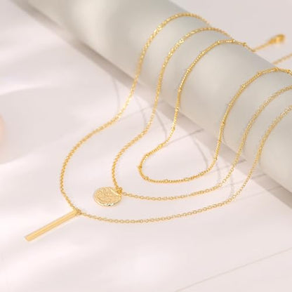 Layered Necklaces for Women - Dainty Necklace Stack 14K Gold Plated Layering Pendant Necklace Set Simple Gold Necklaces for Women Trendy Jewelry Gifts for Women - color: Gold-Set1