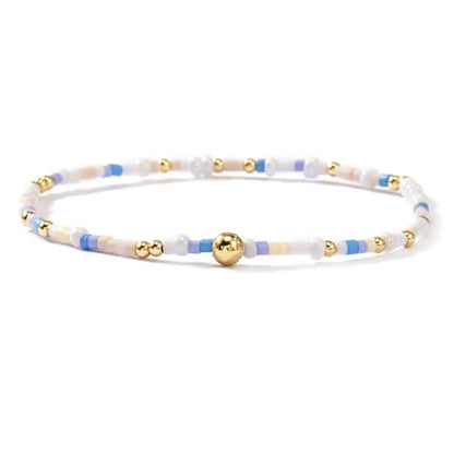 Colorful Beaded Bracelet Stack for Women,3PCS Handmade Bohemian Gold Plated Ball Stretch Stackable Bracelets Set Fashion Jewelry Gift Friendship - color: White