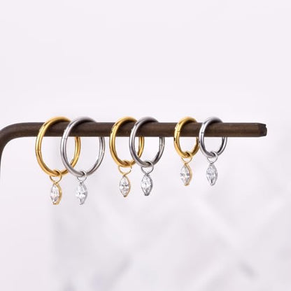 Ourania 16G Gold Stainless Steel Zircon Dangle Huggie Hoop Rook Piercing Helix Hoop Earring Tragus Hoop Cartilage Piercing for Women - color: Eyes Gold 2PCS, size: 1.2*6mm 2pcs