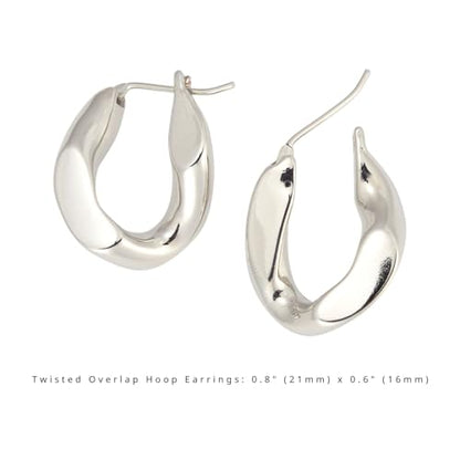 RENAIZ Bold Statement Hoop & Stud Earrings for Women – 14K Gold & Rhodium Plated Maximalist Jewelry, Chunky Geometric Boho Earrings, Hypoallergenic Non-Tarnish Trendy Gift - color: White Gold, style: Twisted Overlap