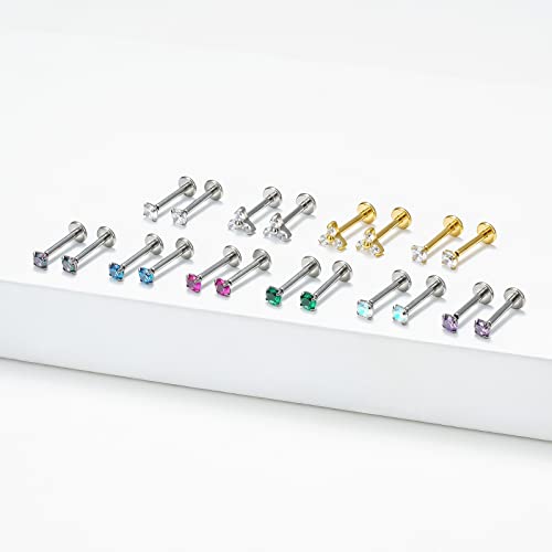 BelezaDosas G23 Titanium Labret Studs Threadless 16G Lip Rook Lobe Tragus Helix Cartilage Push Back Earring Piercing Jewelry - style: 1 pair Ruby