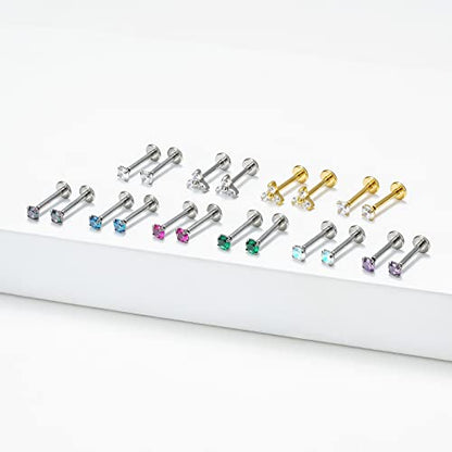 BelezaDosas G23 Titanium Labret Studs Threadless 16G Lip Rook Lobe Tragus Helix Cartilage Push Back Earring Piercing Jewelry - style: 1 pair Auro Boreale