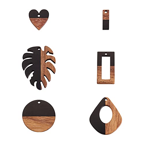 FASHEWELRY Resin Wooden Pendants Vintage Bohemian Resin Wood Statement Oval Teardrop Rectangle Colorful Geometric Blank Pendant Boho Dangle Charms for DIY Necklace Earring Crafts Jewelry Making - color: Black-6 Shape