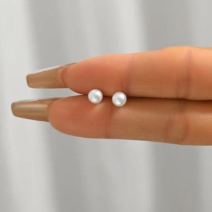 Pearl Stud Earrings for Women Gold/Silver Plated 3mm 4mm 5mm 6mm 8mm Pearl Earrings Dainty Hypoallergenic Earrings - color: Gold, size: 5 Millimeters