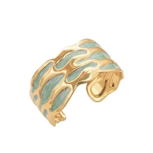 18K Gold Plated White Enamel Cuff Bracelet for Women - color: blue flower