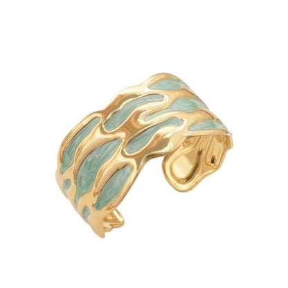 18K Gold Plated White Enamel Cuff Bracelet for Women - color: blue flower