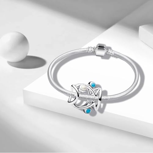 Charms Beads 925 Sterling Silver Animal Heart Flower Friend Dangle Pendant with 5A Cubic fits for Charms Bracelets for Woman Valentine's Day Mother's Day Christmas Graduation Birthday Gift - style: D27-Blue Fish