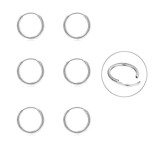 EPIRORA Silver Hoop Earrings- Cartilage Endless Small Hoop Earrings Set for Women Men, 3 Pairs of Hypoallergenic 925 Sterling Silver Tragus Earrings Nose Lip Rings - color: 3 Pairs(12mm*3)