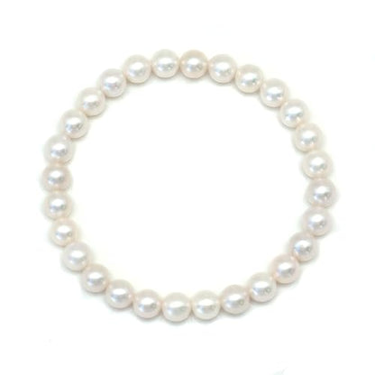 Freshwater Pearl Stretch Bracelets For Women With 6mm White Cultured Pearls Classic Bracelet - size: 8 inches