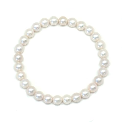 Freshwater Pearl Stretch Bracelets For Women With 6mm White Cultured Pearls Classic Bracelet - size: 9 inches