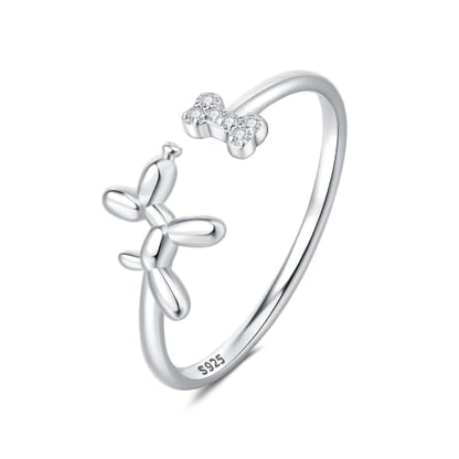 Rings for Women Butterfly Ring 925 Sterling Silver Rings Adjustable Promise Open Ring for Women Couple Wedding Engagement Jewelry Gifts - style: Balloon Dog Open Ring
