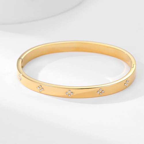 Friendship Love Bracelet for Women, 18K Gold Plated Titanium Steel Cuff - color: Gold, size: Plain 6.5''