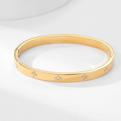 Friendship Love Bracelet for Women, 18K Gold Plated Titanium Steel Cuff - color: Gold, size: Plain 6.5''