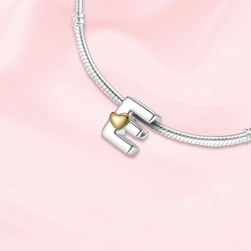 A~Z Alphabet Charm Letter Beads 925 Sterling Silver with Heart-shaped 5A Cubic Zircon Stones fits Pandora European Bracelets Necklace Jewelry Gift for Women - style: E Letter Charms
