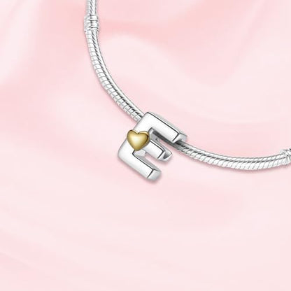 A~Z Alphabet Charm Letter Beads 925 Sterling Silver with Heart-shaped 5A Cubic Zircon Stones fits Pandora European Bracelets Necklace Jewelry Gift for Women - style: E Letter Charms