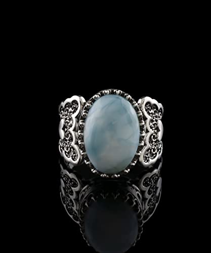 Filigranist 925 Sterling Silver Handcrafted Filigre Art Double Heart Detailed Women Cocktail Ring with Gemstones - color: Larimar