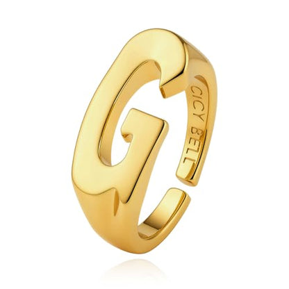 Cicy Bell Initial Rings for Women 18k Gold Plated Adjustable Rings | Open Signet Rings, Bold Letter, Personalized Engraved, For Party - color: Initial-G