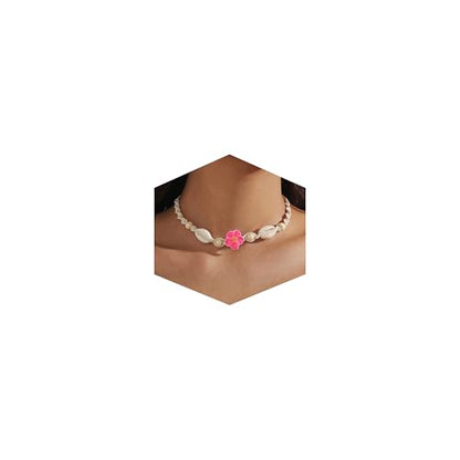 Nackiy Shell Necklace for Women, Handmade Summer Beach Jewelry Gift | Natural Sea Shell Necklace, Adjustable Collar Fit, Coastal Beach Style, Shell Starfish Charms, Lightweight Summer Jewelry - color: Pink