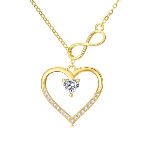 SISGEM 14K Solid Gold Heart Necklace for Women,Yellow Gold 0.55 Carat(CTTW) Moissanite Infinity Heart Pendant Necklaces Anniversary Birthday Gifts for Wife Mom 16''-18'' - color: Style-5