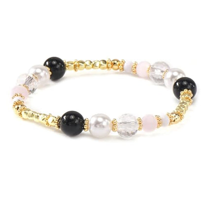 Handmade Stackable Rice Seed Beaded Ball Bracelets set for women, Romantic Boho Trendy Acrylic Glass Stretch Accessories Multi Layer Jewelry, Daily Wear Party Holiday Friendship Gift - color: Black
