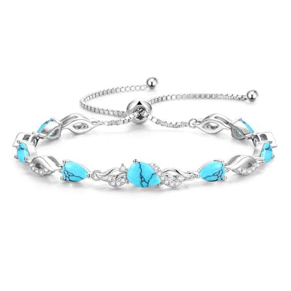 FANCIME Birthstone Teardrop Tennis Bracelet for Women, Sterling Silver 9x7mm main Gemstone Bolo Adjustable Chain Bracelet Fine Jewelry Birthday Gifts for Women Mom Wife Her - color: 12-Turquoise