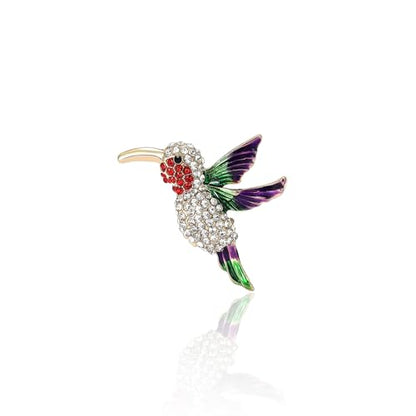 Enamel Bird Brooch for Women Rhinestones Owl/Hummingbird/Eagle/Toucan Lapel Pin Cute Bird Brooches Jewelry Gifts for Mom Wife - color: White-Hummingbird 2