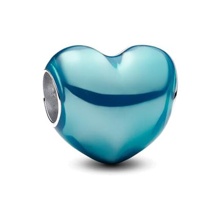 S925 Sterling Silver Enamel Colorful Heart Charm Fit Bracelets Necklaces | Black Pink Blue Green Red Enamel Heart Charms DIY Fashion Holiday Jewelry Gift Valentines Day & Anniversary for Women - color: Silver-1495