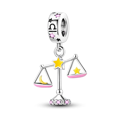 Zodiac Sign Charms for Bracelet Necklace 925 Sterling Silver Charms 12 Constellation/Horoscope Star Dangle Birthstone Beads, Birthday Jewelry Gifts for Women Men - color: Zodiac Libra(9.23～10.22)