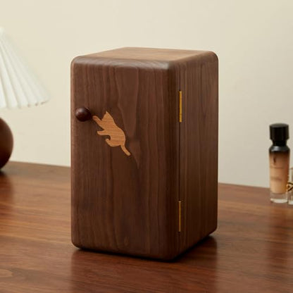 Black Walnut Solid Wood Cabinet Jewelry Box, Large | Women, Velvet Lined Organizer, 6 Drawers, Cherry Wood Cat Inlays, Rosewood Handles - size: cat