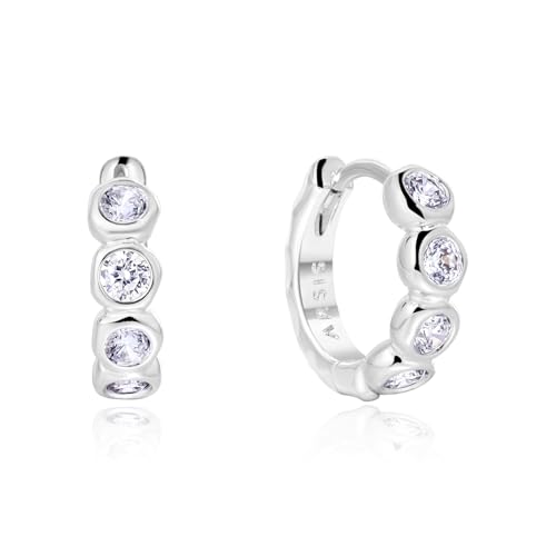 ARSIS Bubble Huggie Hoop Earrings for Women with Cubic Zirconia, Platinum/18K Gold Plated Bezel Hoop Earrings with Opal, Hypoallergenic Lightweight Jewelry, Clear/Ruby/Emerald Green/Aqua/Sapphire/Pink - color: Crystal Clear-Silver