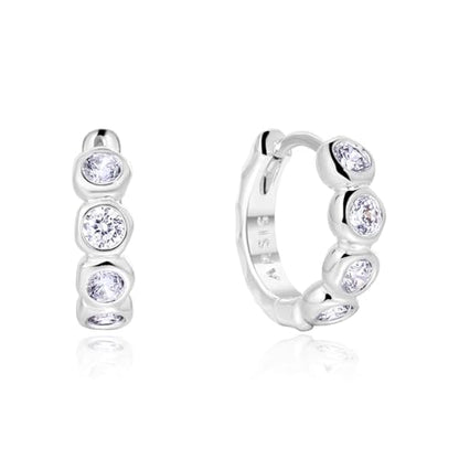 ARSIS Bubble Huggie Hoop Earrings for Women with Cubic Zirconia, Platinum/18K Gold Plated Bezel Hoop Earrings with Opal, Hypoallergenic Lightweight Jewelry, Clear/Ruby/Emerald Green/Aqua/Sapphire/Pink - color: Crystal Clear-Silver