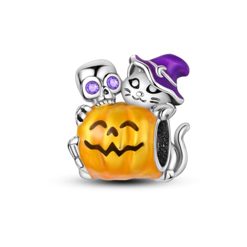 Charm for Bracelets and Necklaces Heart Cat Flower Boy 925 Sterling Silver Bead Birthday Jewelry Gift for Women - color: Halloween Pumpkin Ghost Charm