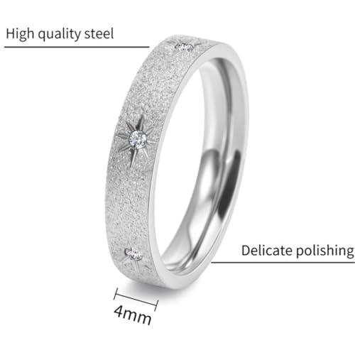Jude Jewelers 5mm Width Stainless Steel Sand Brushed Surface Star Inlay Wedding Eternity Band Stackable Ring - color: Silver