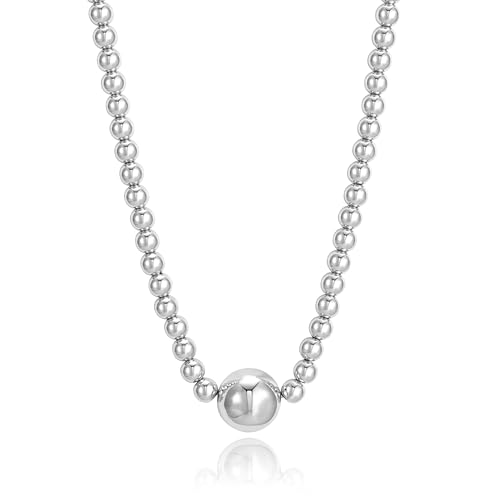 COBI Paperclip Chain Necklace for Women,Beaded Necklace,18K Gold /925 Sterling Silver Plated,Chunky Link Chain Necklace for Daily Wear,Ideal Gift for Her 17" - style: Beaded-Silver
