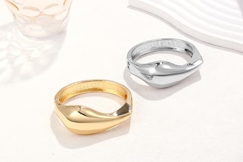 Elegance 11 designs Gold Plated Cuff Bangle Bracelets For Women Trendy Hinged Cuff Open Wide Chunky Gold Bracelet Minimalist Bangle Jewelry Gift - color: Gold Wide Teardrop