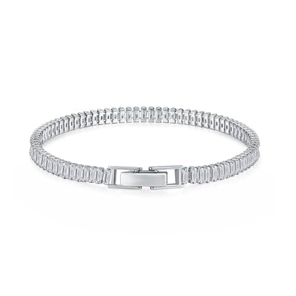 MINDDHA 14K Gold/White Gold Plated Cubic Zirconia Tennis Bracelet | Silver, Gold Bracelet for Women | Rectangle, Square, Round Shape CZ Stone | Width 2.5-4mm | Size 6-8 Inch - color: 4mm Rectangle White Gold, size: 7 Inch