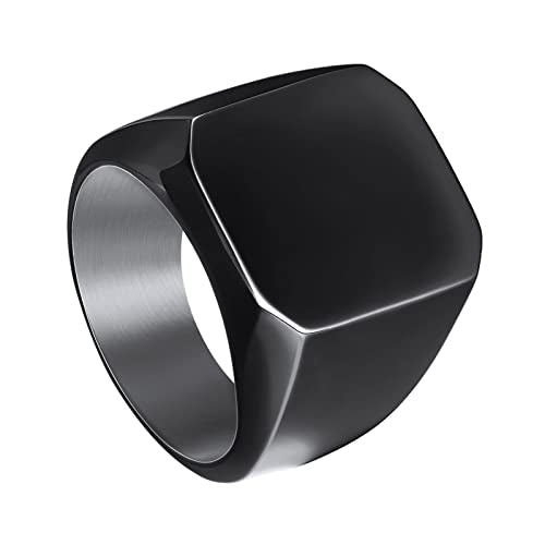 INBLUE Personalized Engraved Initial Monogram Signet Rings for Man Women Stainless Steel Rings Customize Jewelry with Ring Size Adjuster - color: Black: Blank