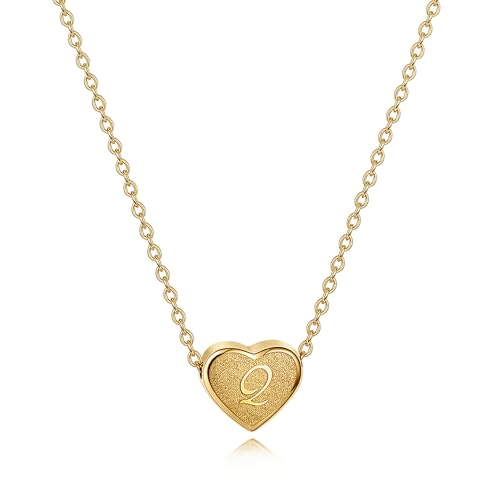 18k Gold Plated Heart Pendant Letter Necklaces for Girls Stainless Steel Initial Necklace for Women Birthday Gifts for Girls Women - color: Brushed Gold, style: Letter Q