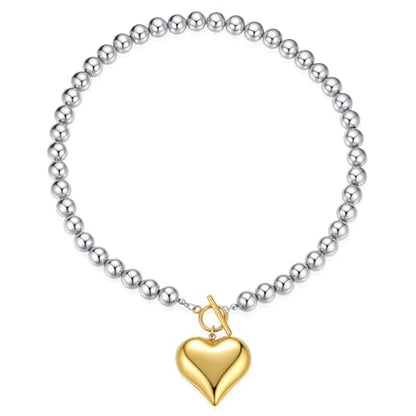 NUZON Sunburst Heart / 2-Tone Interlocking/CZ Evil Eye/Single Pearl/Love Heart Pendant Necklace for Women 14K Gold Chain Necklace Chunky Statement Jewelry - color: 2-Tone Heart