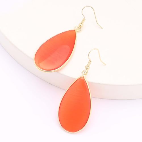 BaubleStar Natural Crystal Healing Stone Earrings Statement Teardrop Dangle Earrings for Women - color: Orange