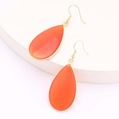 BaubleStar Natural Crystal Healing Stone Earrings Statement Teardrop Dangle Earrings for Women - color: Orange