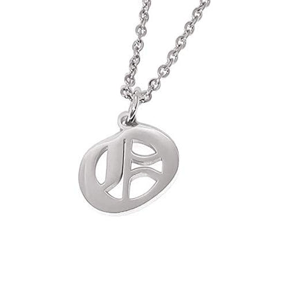 Old English Initial Alphabet Letter Necklace - style: O-Silver