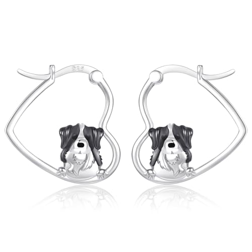 LES OSEWA Dog Animal Earrings Sterling Silver Animal Heart Hoop Dangle Earrings Cute Jewelry Gifts for Women - color: Bernese Mountain Dog