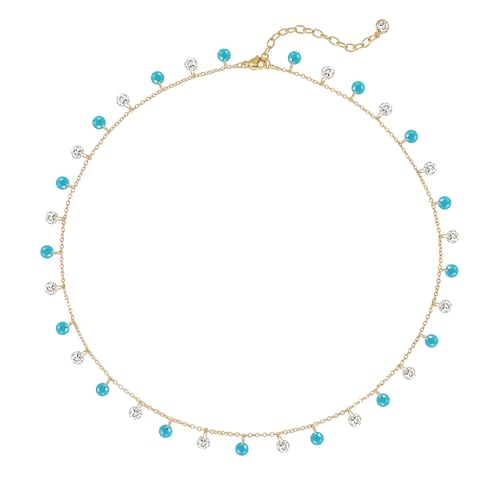MTMY Gold Choker Necklace for Women, 14K Gold Plated Dainty Cubic Zirconia Cross Heart Shell Teardrop Charm Station Necklaces Trendy Summer Jewelry Gift - style: Turquoise CZ