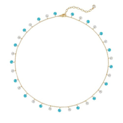 MTMY Gold Choker Necklace for Women, 14K Gold Plated Dainty Cubic Zirconia Cross Heart Shell Teardrop Charm Station Necklaces Trendy Summer Jewelry Gift - style: Turquoise CZ