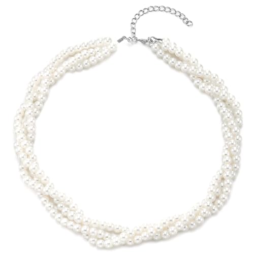 Twisted Pearl Choker Necklace Elegant Faux Pearls Braided Multi-Strand Design Classic Bridal Jewelry