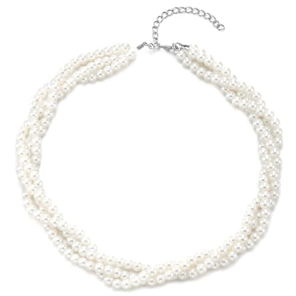 Twisted Pearl Choker Necklace Elegant Faux Pearls Braided Multi-Strand Design Classic Bridal Jewelry