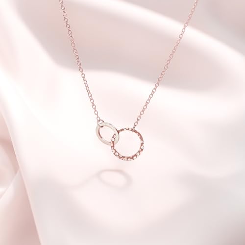 Minimalist Stainless Steel Single or Two Circular Hammered Texture Pendant Necklace for Women, 14K Gold/Silver/Rose Gold Plated Hypoallergenic Stackable Layered Collarbone adjustable Chain Necklace, Dainty Layering Necklace Jewelry Gift - style: Rose Gold