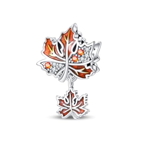 Pandach 925 Sterling Silver Charms for Bracelet&Necklace Dangle Pendant Bead with 5A Cubic Zirconia Stones,Jewelry Beads Gifts for Women - style: Maple Leaf Beads