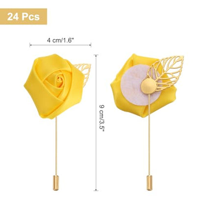 uxcell 24pcs Yellow Rose Boutonnieres Flower Pins for Wedding | Buttonholes Pocket Boutonnieres for Wedding Ceremony Anniversary Prom Formal Dinner Party - color: Yellow
